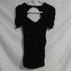 Black Short Sleeve Mini Dress | Open Front and Back | Sparkling Fibers | medium
